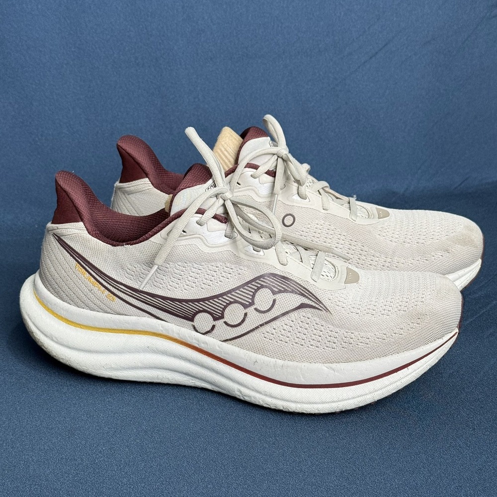 Saucony Ride 18 Mens 11.5 Running Shoes S21023-311 Off White Burgundy Sneakers